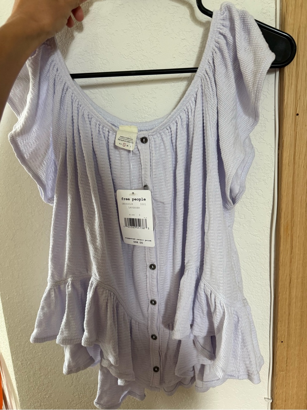Free People Light Lavender Ruffle Button-Front Top